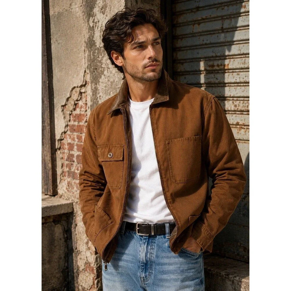 J‎ Crew Wallace Barnes Utility Jacket Mens S Brown Duck Canvas Corduroy Collar